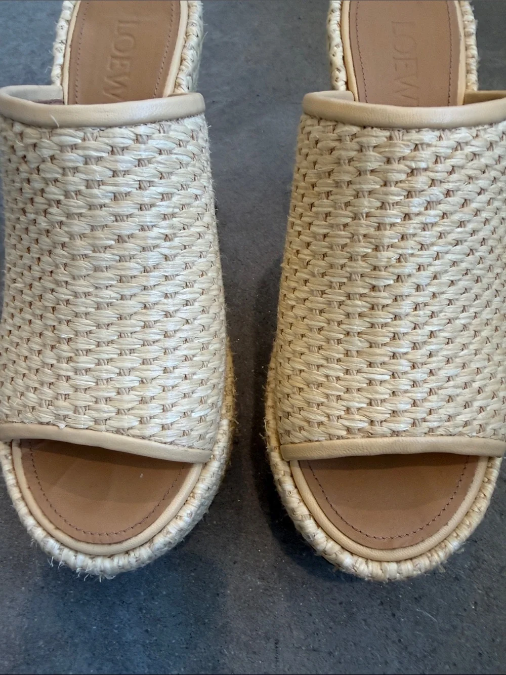 Loewe Cream Woven Platform Mules